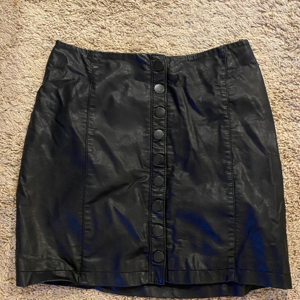 Free People Black Faux Leather Button Down Skirt - Picture 2 of 3